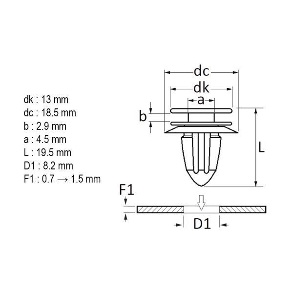 Agrafes panneaux de portes Peugeot Citröen Ø 8,2 mm