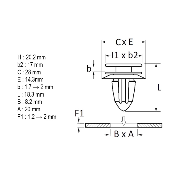 Sachet agrafes 11889 panneaux de porte Ø8x20 mm