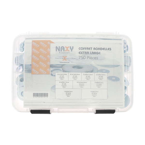 Coffret assortiment de rondelles extra larges 750 pièces